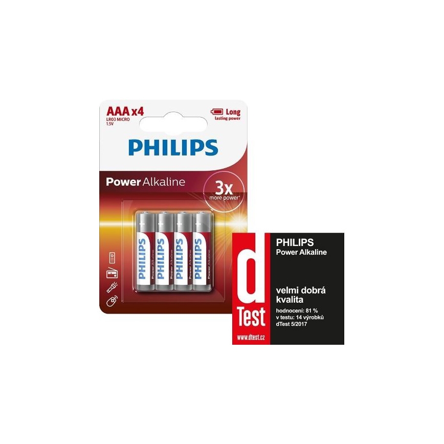 Philips LR03P4B/10 - 4 бр. Алкална батерия AAA POWER ALKALINE 1,5V 1150mAh