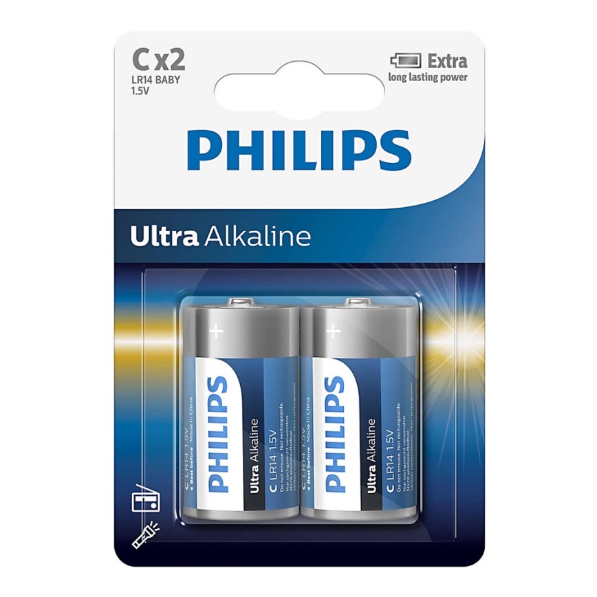 Philips LR14E2B/10 - 2 бр. Алкална батерия C ULTRA ALKALINE 1,5V 7500mAh