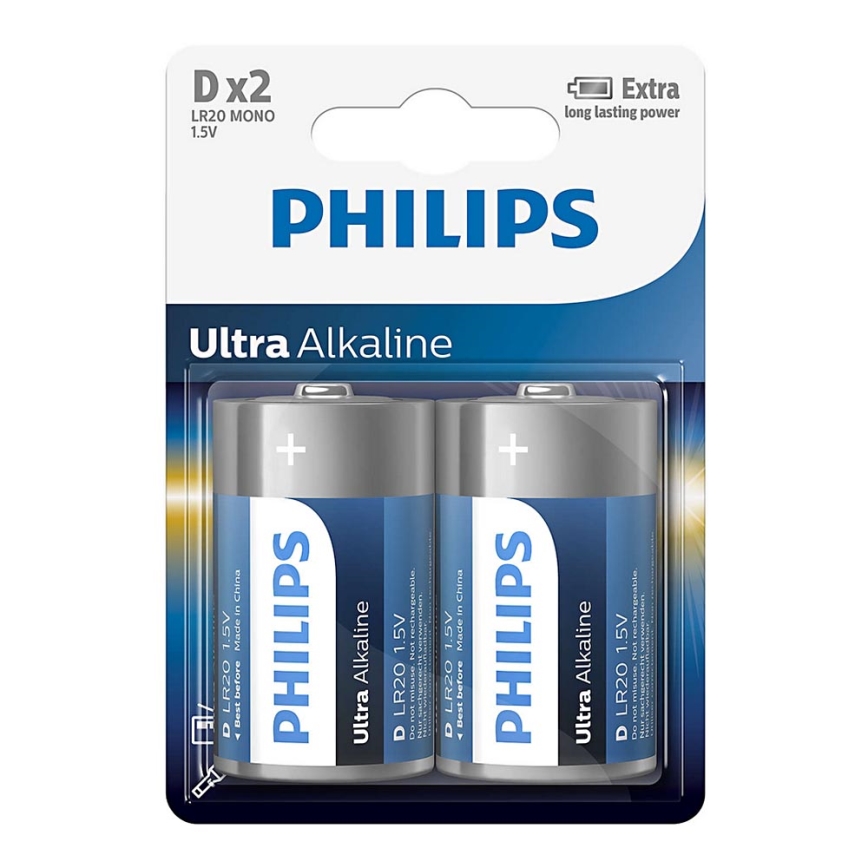 Philips LR20E2B/10 - 2 бр. Алкална батерия D ULTRA ALKALINE 1,5V 15000mAh