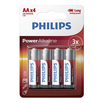 Philips LR6P4B/10 - 4 бр. Алкална батерия AA POWER ALKALINE 1,5V 2600mAh