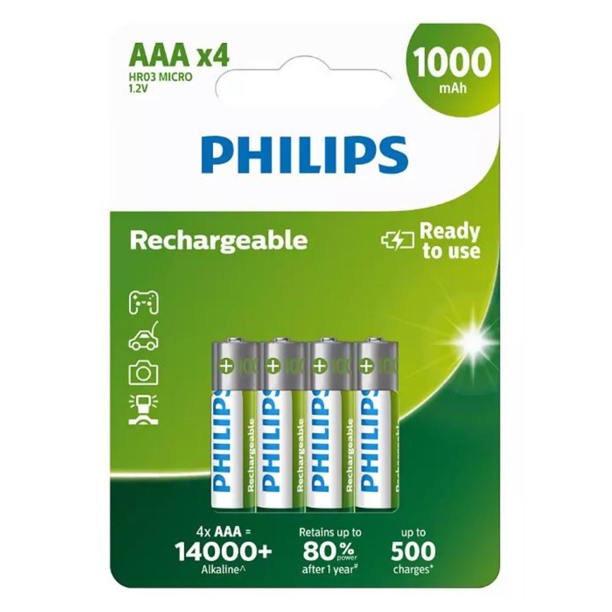 Philips R03B4RTU10/10 - 4 бр. Акумулаторна батерия AAA NiMH/1,2V/1000 mAh