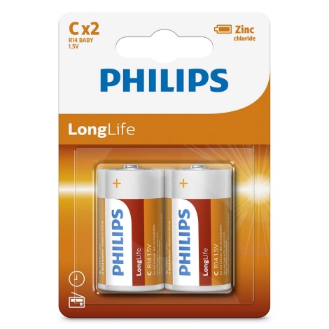 Philips R14L2B/10 - 2 бр. Батерия, цинков-хлорид C LONGLIFE 1,5V