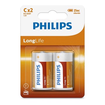 Philips R14L2B/10 - 2 бр. Цинков хлориден акумулатор C LONGLIFE 1,5V 2800mAh