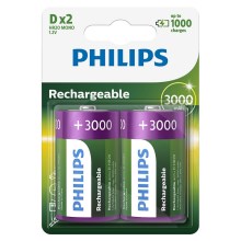 Philips R20B2A300/10 - 2 бр. акумулаторна батерия D MULTILIFE NiMH/1,2V/3000 mAh