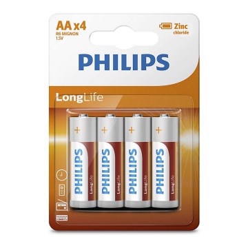 Philips R6L4B/10 - 4 бр. Цинков хлориден батерии AA LONGLIFE 1,5V 900mAh