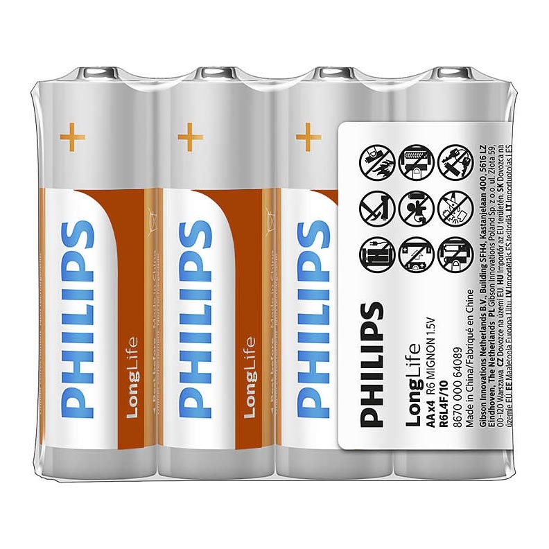 Philips R6L4F/10 - 4 бр. Цинков хлориден батерии AA LONGLIFE 1,5V 900mAh