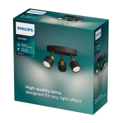 Philips - Спот NIALL 3xGU10/5W/230V черен/месинг