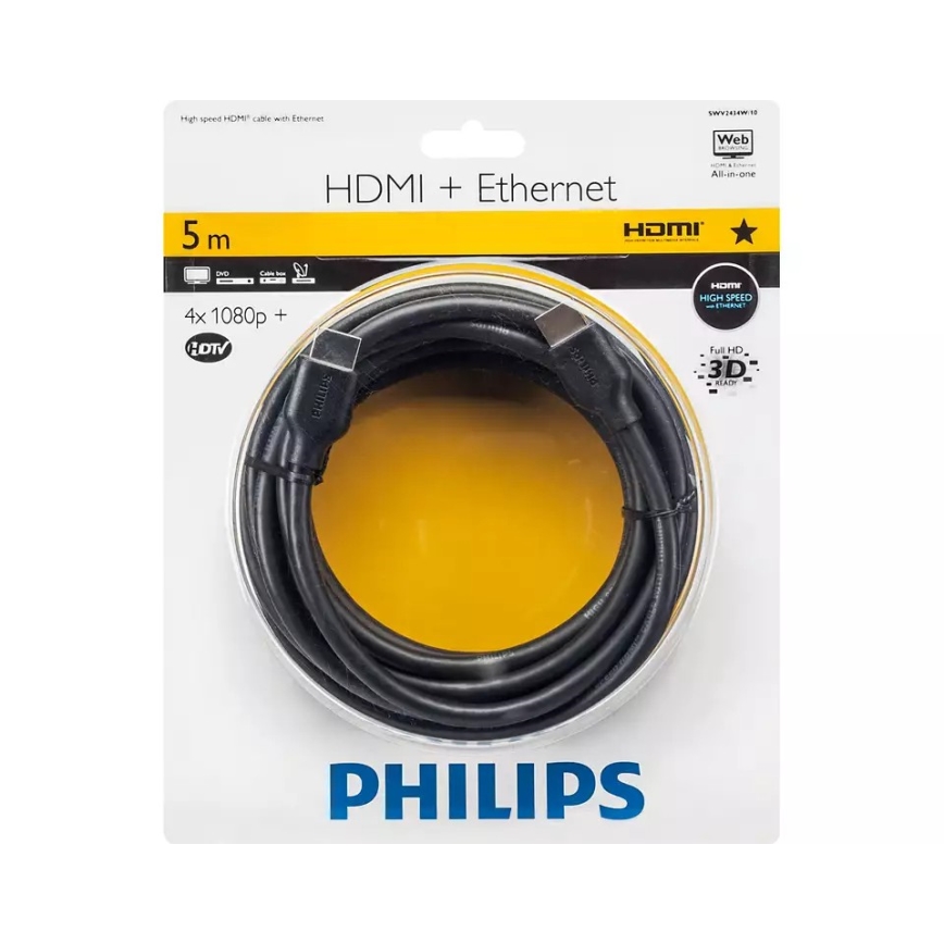 Philips SWV2434W/10 - HDMI кабел с Ethernet, HDMI 1.4 A конектор 5м черен
