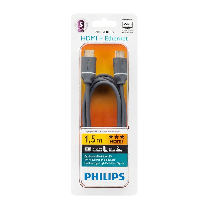 Philips SWV4432S/10 - HDMI кабел с Ethernet, HDMI 1.4 A конектор 1,5м сив