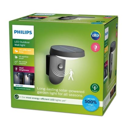Philips - LED соларен стенен осветител с датчик за движение и здрач LED/1,2W/4V 1800 mAh 3000K IP44