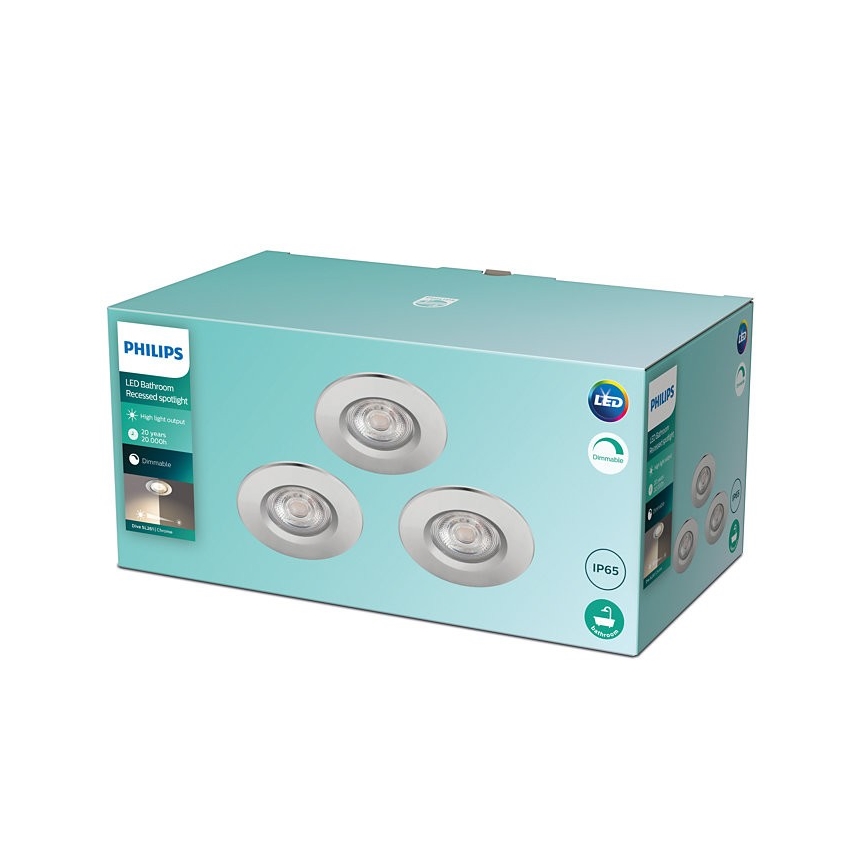 Philips - К-кт 3 бр. LED димируеми лунички за баня DIVE LED/5W/230V IP65