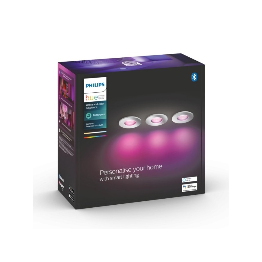Philips - К-кт 3 бр. LED RGB димируеми лунички за баня Hue XAMENTO 1xGU10/5,7W/230V IP44 2000-6500K