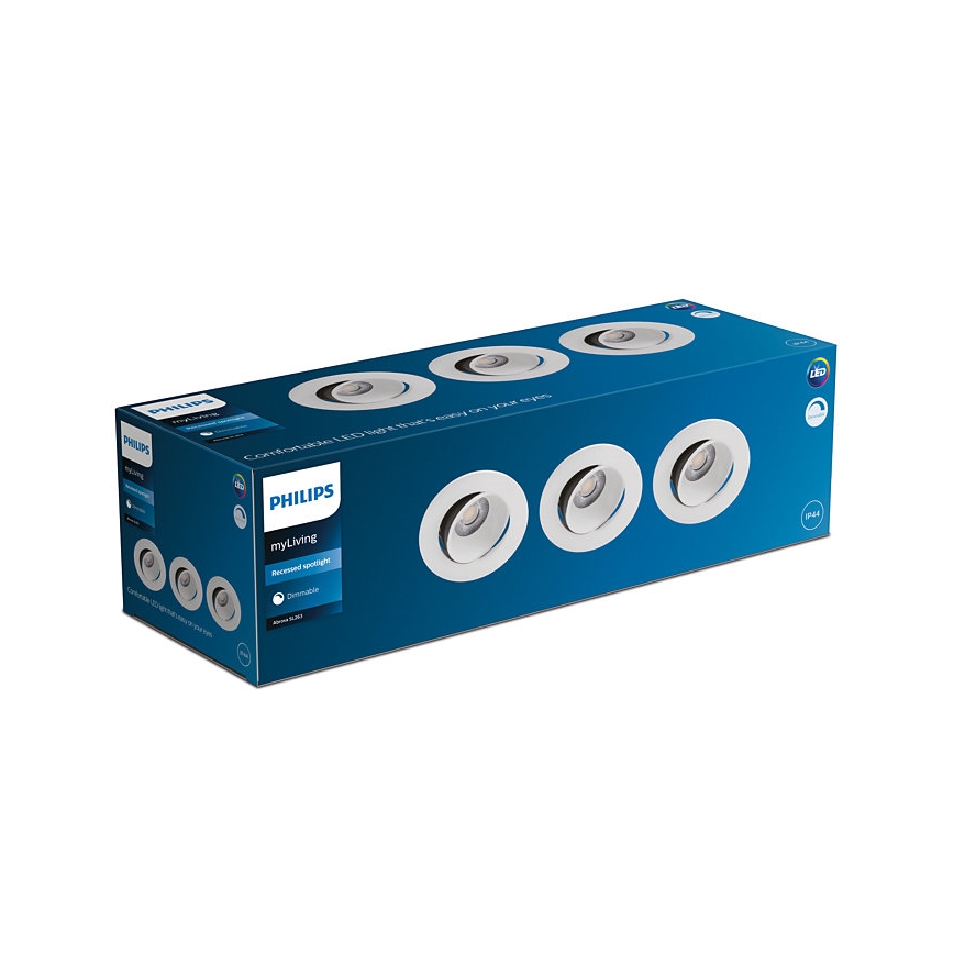 Philips - К-кт 3бр. LED димируеми лунички за баня ABROSA LED/9W/230V IP44