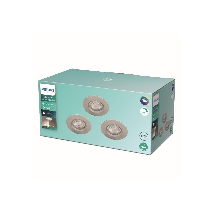 Philips - К-кт 3бр. LED димируеми лунички за баня LED/5W/230V 2700K IP65