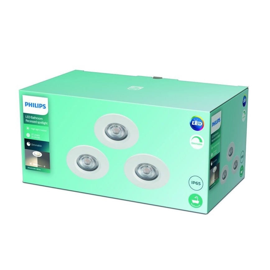 Philips - К-кт 3бр. LED димируеми лунички за баня LED/5W/230V 2700K IP65