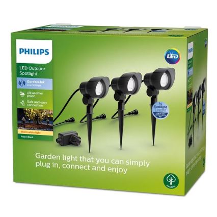 Philips -К-кт 3x LED Екстериорен спот LED/6W/230V 2700K IP44