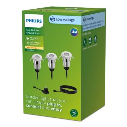 Philips - К-кт 3x LED Екстериорна лампа за вграждане SPORE LED/1W/24/230V IP67