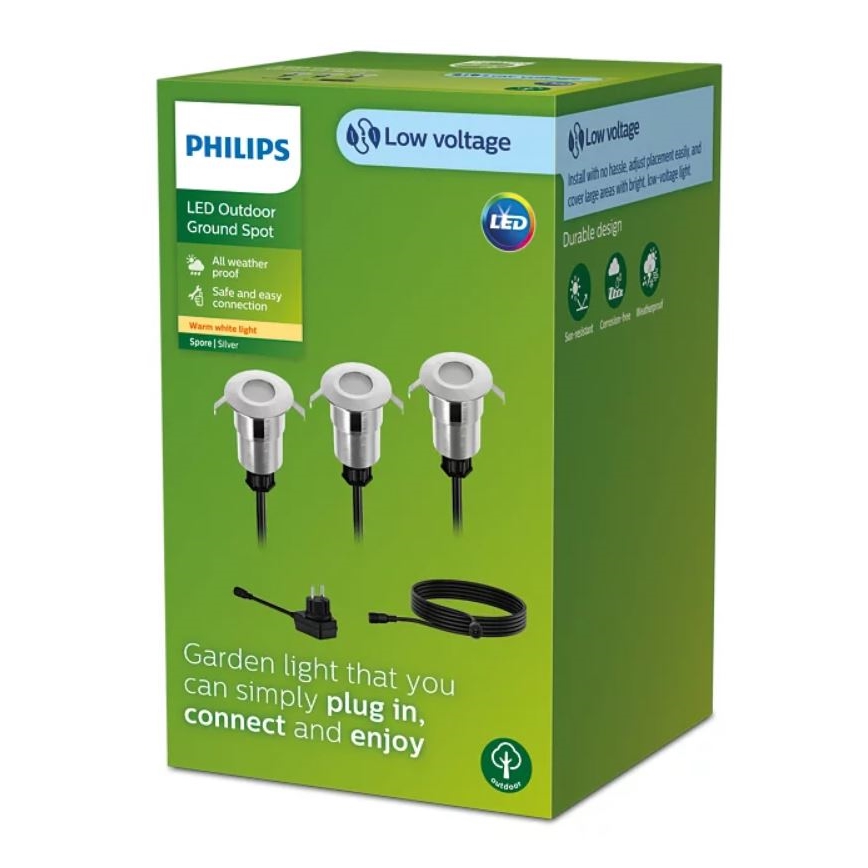 Philips - К-кт 3x LED Екстериорна лампа за вграждане SPORE LED/1W/24/230V IP67