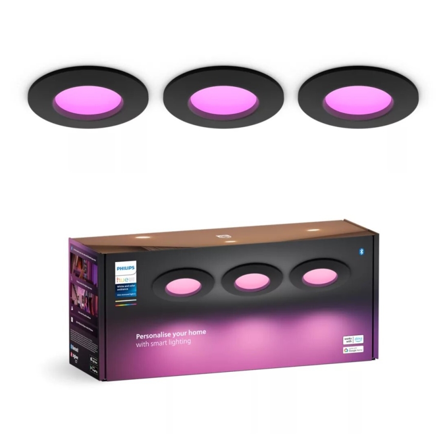 Philips - К-кт 3x LED RGBW Димируема лампа за окачен таван на баня Hue SLIM LED/8,3W/230V IP44 2000-6500K