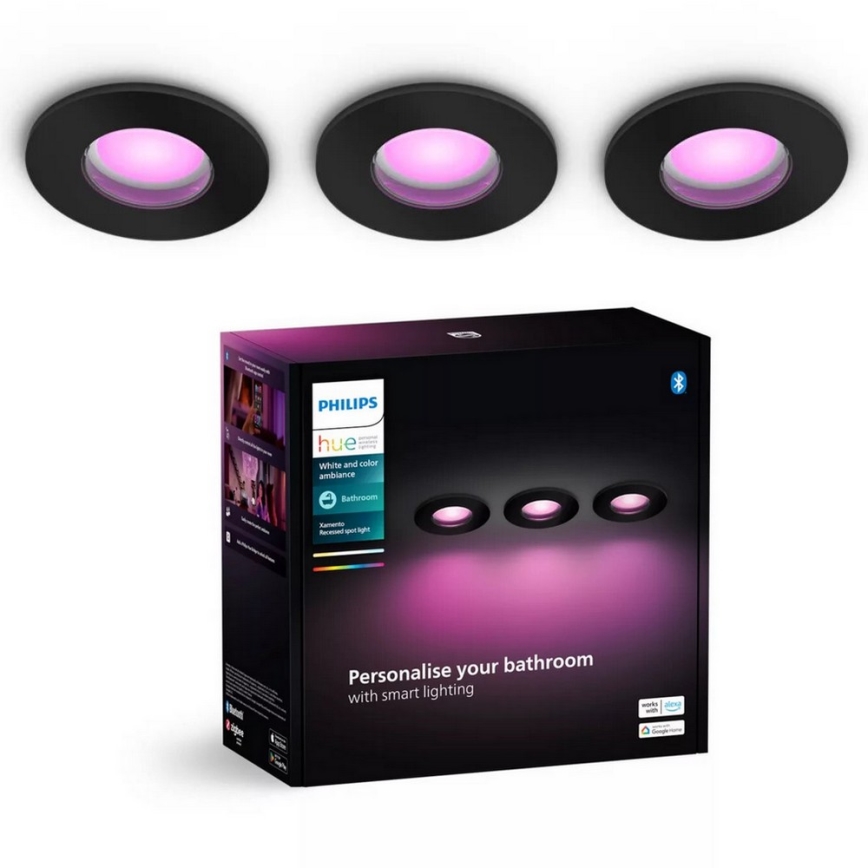 Philips - К-кт 3x LED RGBW Димируема лампа за окачен таван на баня Hue XAMENTO 1xGU10/4,2W/230V 2000-6500K IP44