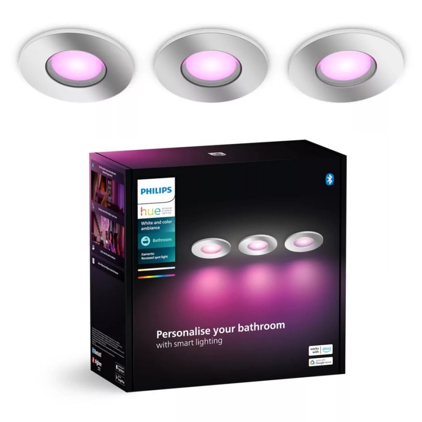 Philips - К-кт 3x LED RGBW Димируема лампа за окачен таван на баня Hue XAMENTO 1xGU10/4,2W/230V IP44 2000-6500K