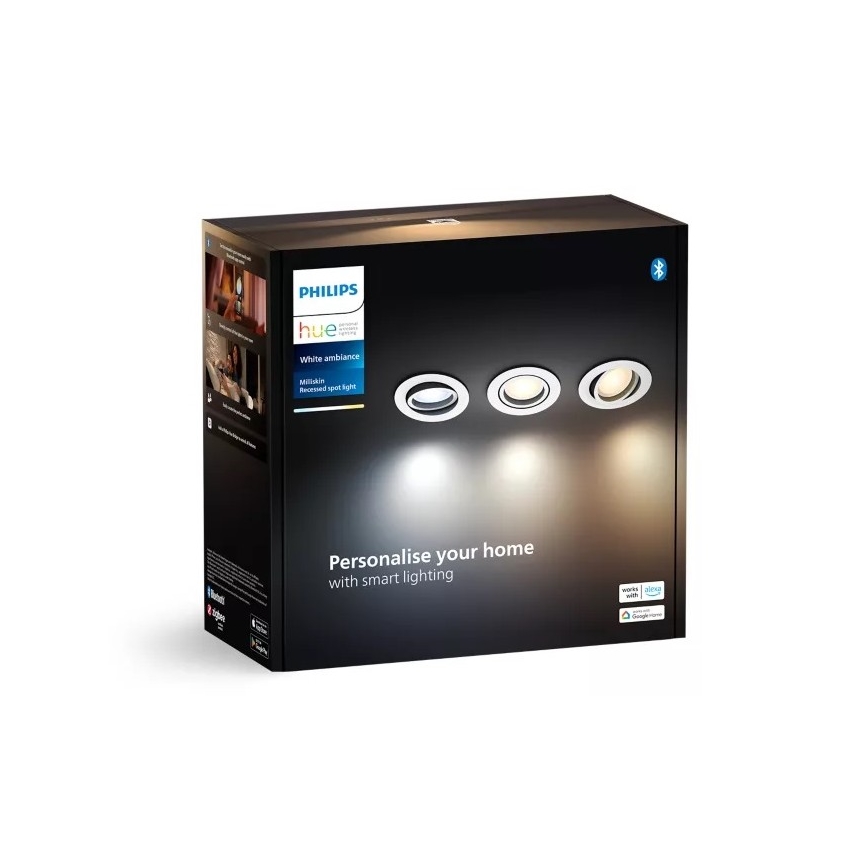 Philips - К-кт 3x LED Димируема лампа за вграждане Hue MILLISKIN 1xGU10/4,2W/230 2200-6500K