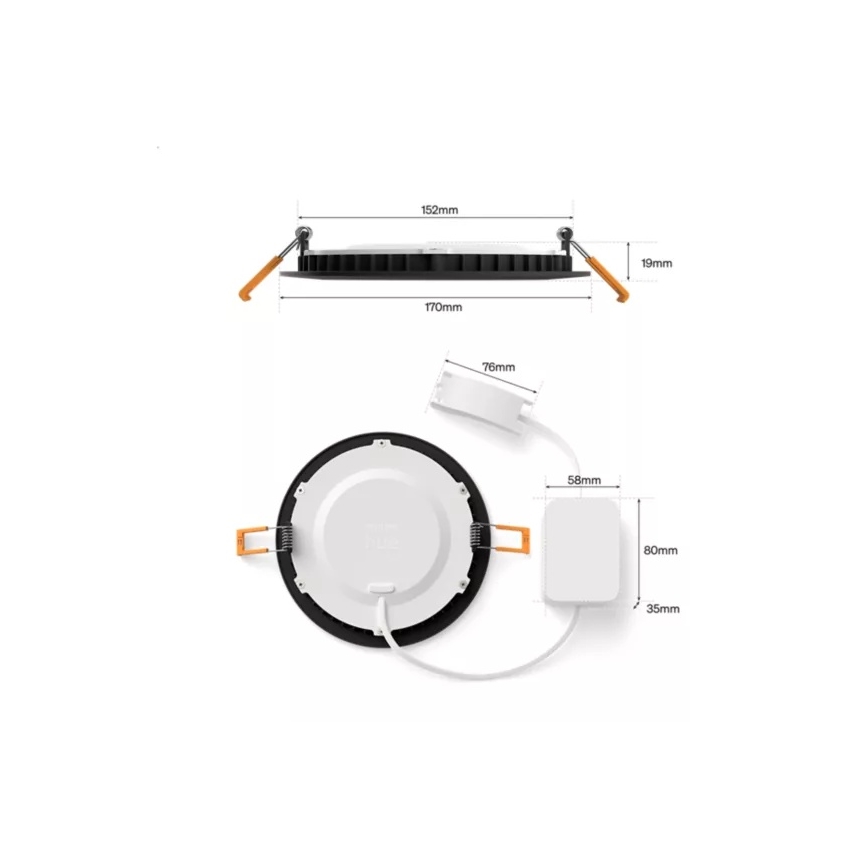 Philips - Комплект от 2 димируеми вградени LED RGBW осветителни тела за баня Hue SLIM LED/12W/230V 2000-6500K черни IP44