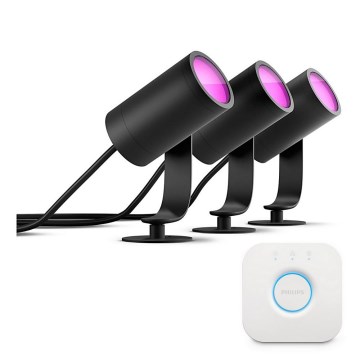 Philips - Комплект 3x LED RGB димируеми точкови осветителни тела Hue LILY LED/8W/230V 2200-6500K IP65 + Hue bridge
