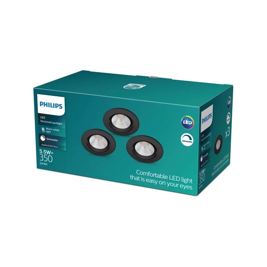 Philips - Комплект от 3 бр. LED регулируеми вградени осветителни тела SPARKLE LED/5,5W/230V 2700K черен