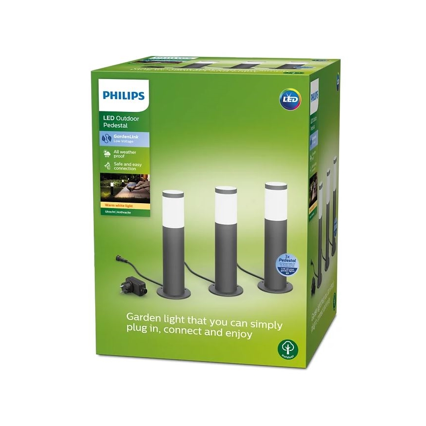 Philips - Комплект от 3 бр. LED външна лампа GARDENLINK LED/24W/230V 2700K IP44