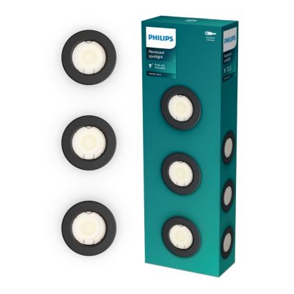 Philips - КОМПЛЕКТ 3x Вградено осветително тяло PERIDOT 1xGU10/7W/230V черно