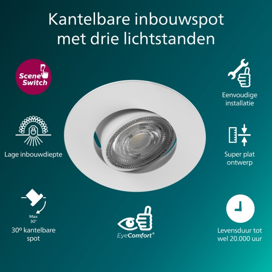 Philips - комплект от 3 димируеми вградени LED осветителни тела CILANTRO LED/5W/230V 4000K бяло