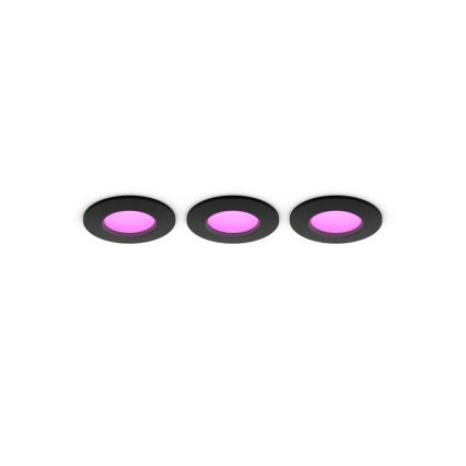 Philips - Комплект от 3 вградени таванни димируеми LED осветителни тела за баня RGBW Hue SLIM LED/8,3W/230V 1000-20000K черно P44