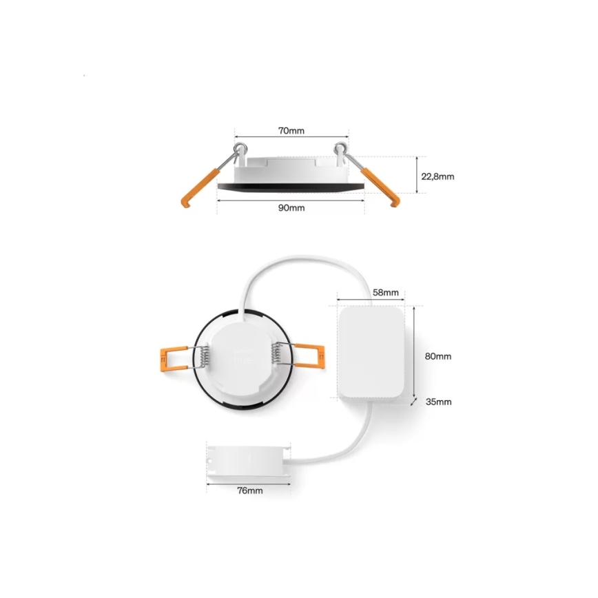 Philips - Комплект от 3 вградени таванни димируеми LED осветителни тела за баня RGBW Hue SLIM LED/8,3W/230V 1000-20000K черно P44