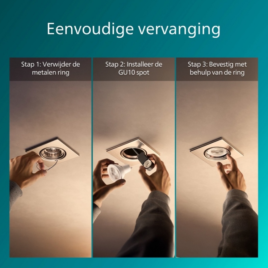 Philips - Комплект от 3 вградени осветителни тела PERIDOT, 1xGU10/7W/230V, сребрист