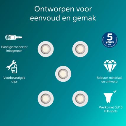 Philips - Комплект от 5 вградени осветителни тела PERIDOT 1xGU10/7W/230V, бяло