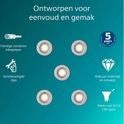 Philips - Комплект от 5 вградени осветителни тела PERIDOT 1xGU10/7W/230V, сребрист