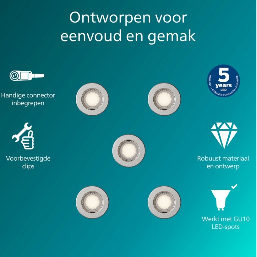 Philips - Комплект от 5 вградени осветителни тела PERIDOT 1xGU10/7W/230V, сребрист