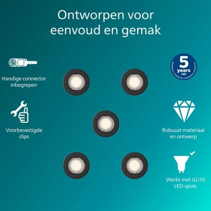 Philips - Комплект от 5 вградени таванни осветителни тела PERIDOT 1xGU10/7W/230V черни