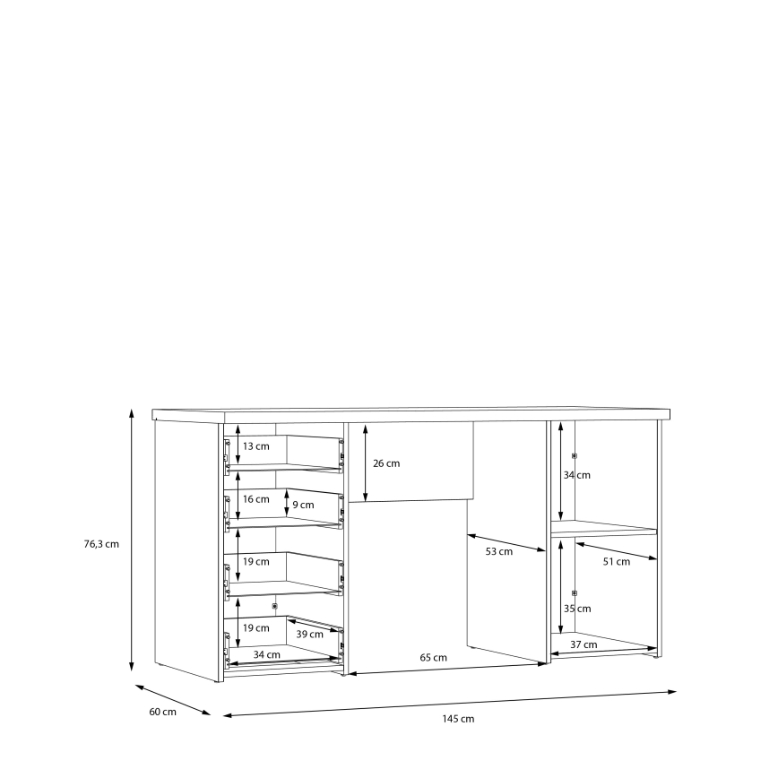 Писменно бюро ARENO бяло/дъб сонома