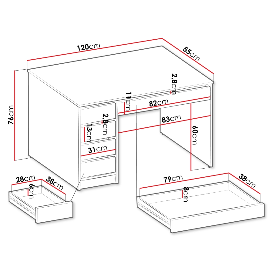 Писмено бюро ADA 76x120 cm дъб artisan