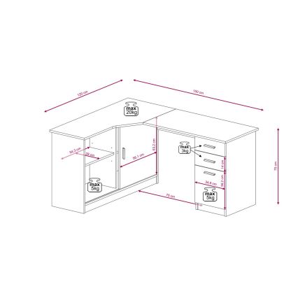 Писмено бюро ROBERTO с рафт и чекмеджета – ляво изпълнение, артизански дъб/бяло