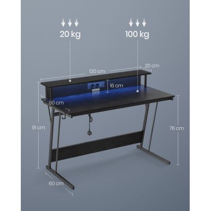 Писмено бюро с подсветка SOLEA-X, черно