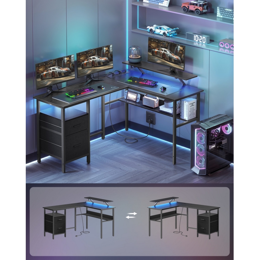 Писмено бюро с подсветка SOLEA-X, кафяво/черно