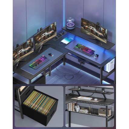 Писмено бюро с подсветка SOLEA-X, кафяво/черно