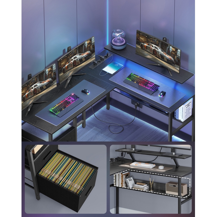 Писмено бюро с подсветка SOLEA-X, кафяво/черно