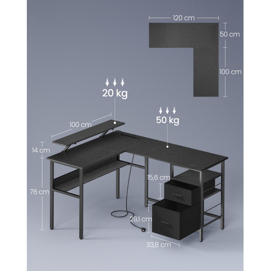 Писмено бюро с подсветка SOLEA-X, кафяво/черно