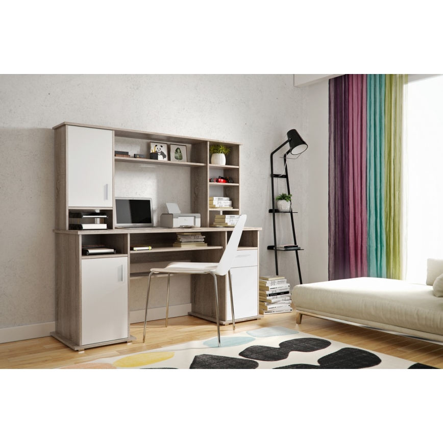 Писмено бюро с полица ELIAN, дъб сонома, сиво/бяло