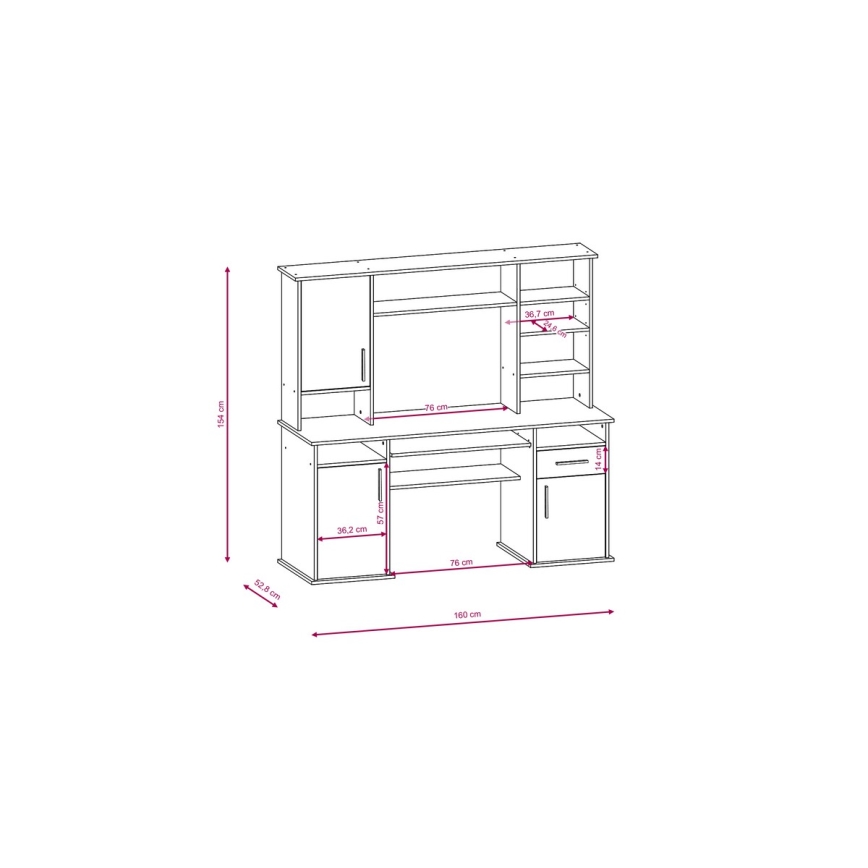Писмено бюро с полица ELIAN, дъб сонома, сиво/бяло
