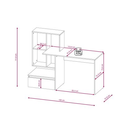 Писмено бюро с полица MARLO, бетонно сиво/бяло